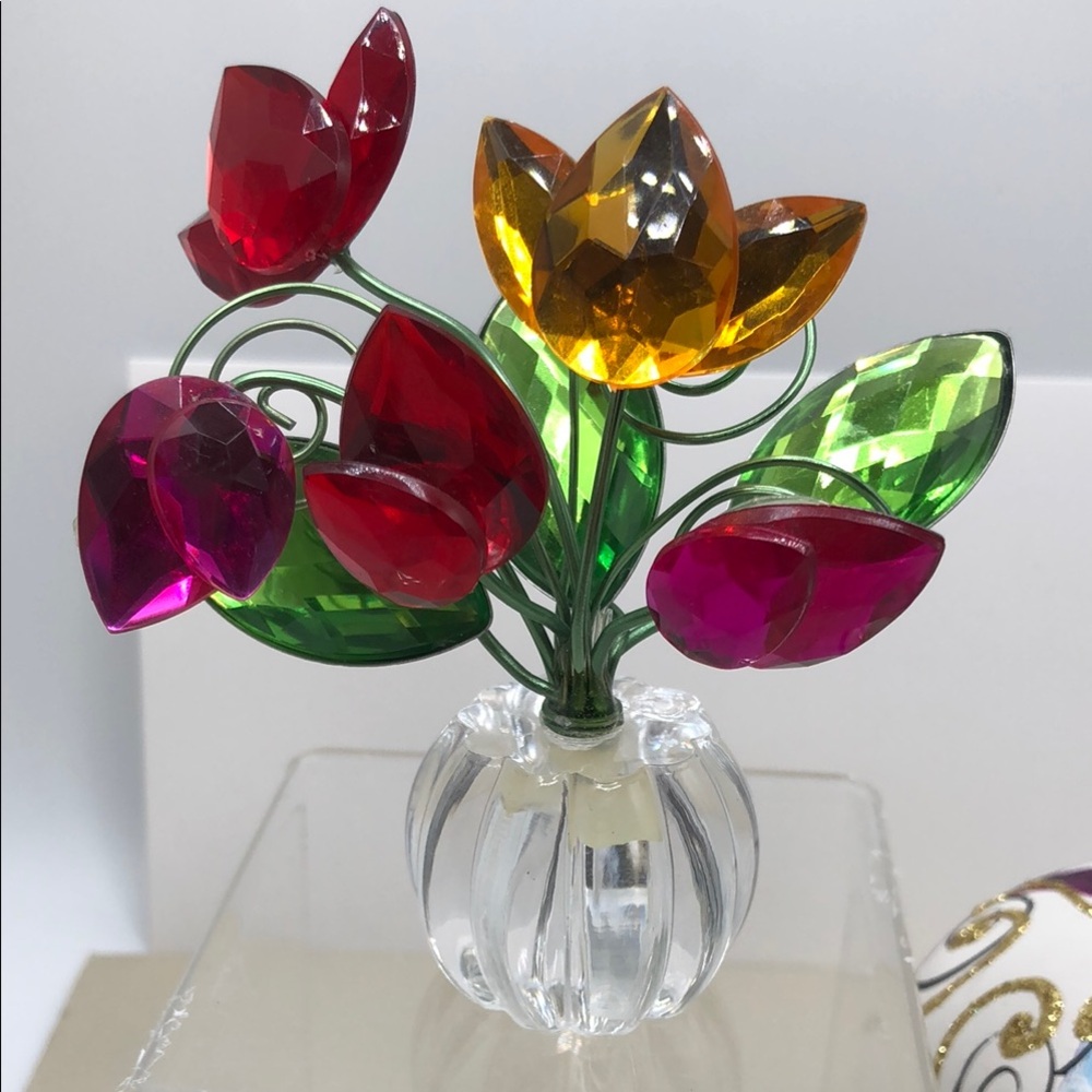 Colorful Crystal Flower Ornament, Metal Shapable No Box